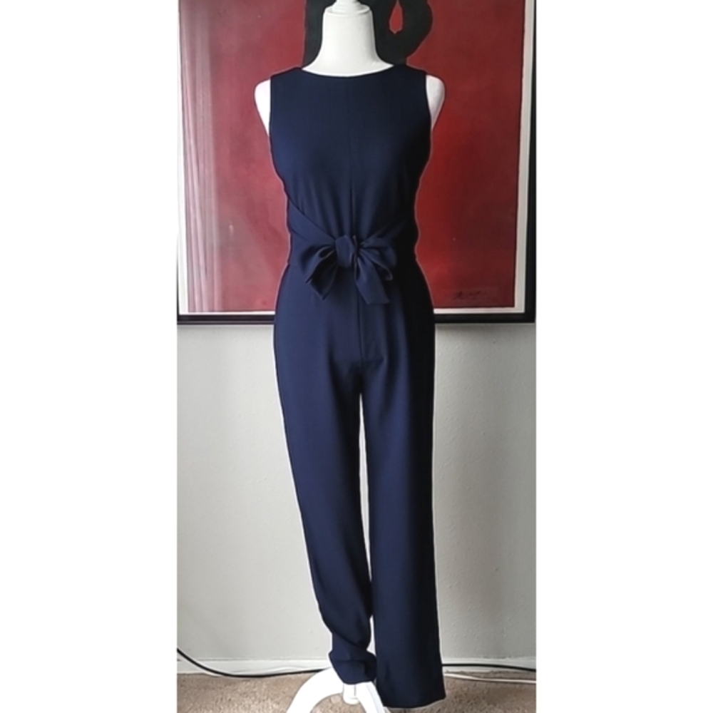 Tahari ASL Navy Tie Waist Sleeveless Jumpsuit Size 2 NWT